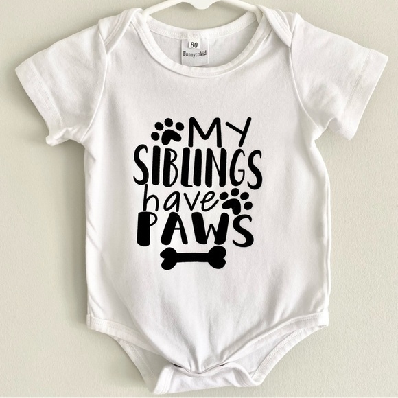 Other - White Siblings Have Paws Dog-Themed Baby Onesie